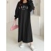 Women Sweatshirt Letter Printed Calf Length O  Neck Casual Midi Dresses