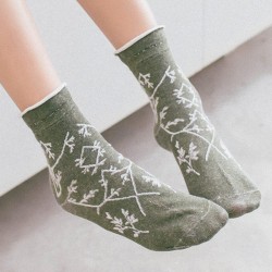 Women Winter Flower Snowflake Jacquard Casual Cotton Crew Sock