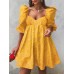 Women Puff Sleeve Thigh Pleating Puff Sleeve Length Floral Midi Dresses