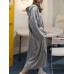 Women Puff Sleeve Loose Hooded Sweatshirt Calf Length Casual Midi Dresses