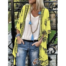 Women Bohemian Print Half Sleeve Loose Kimono Cardigans