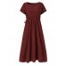 Women Squre Neck Plaid Calf Length Side Pockets Casual Midi Dresses