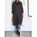 Women Turtleneck Pleated Spliced Solid Calf Length Loose Midi Dresses