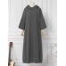 Women Loose Sweatshirt Maxi Length Side Pockets Hooded Midi Dresses