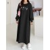 Women Sweatshirt Letter Printed Calf Length O  Neck Casual Midi Dresses